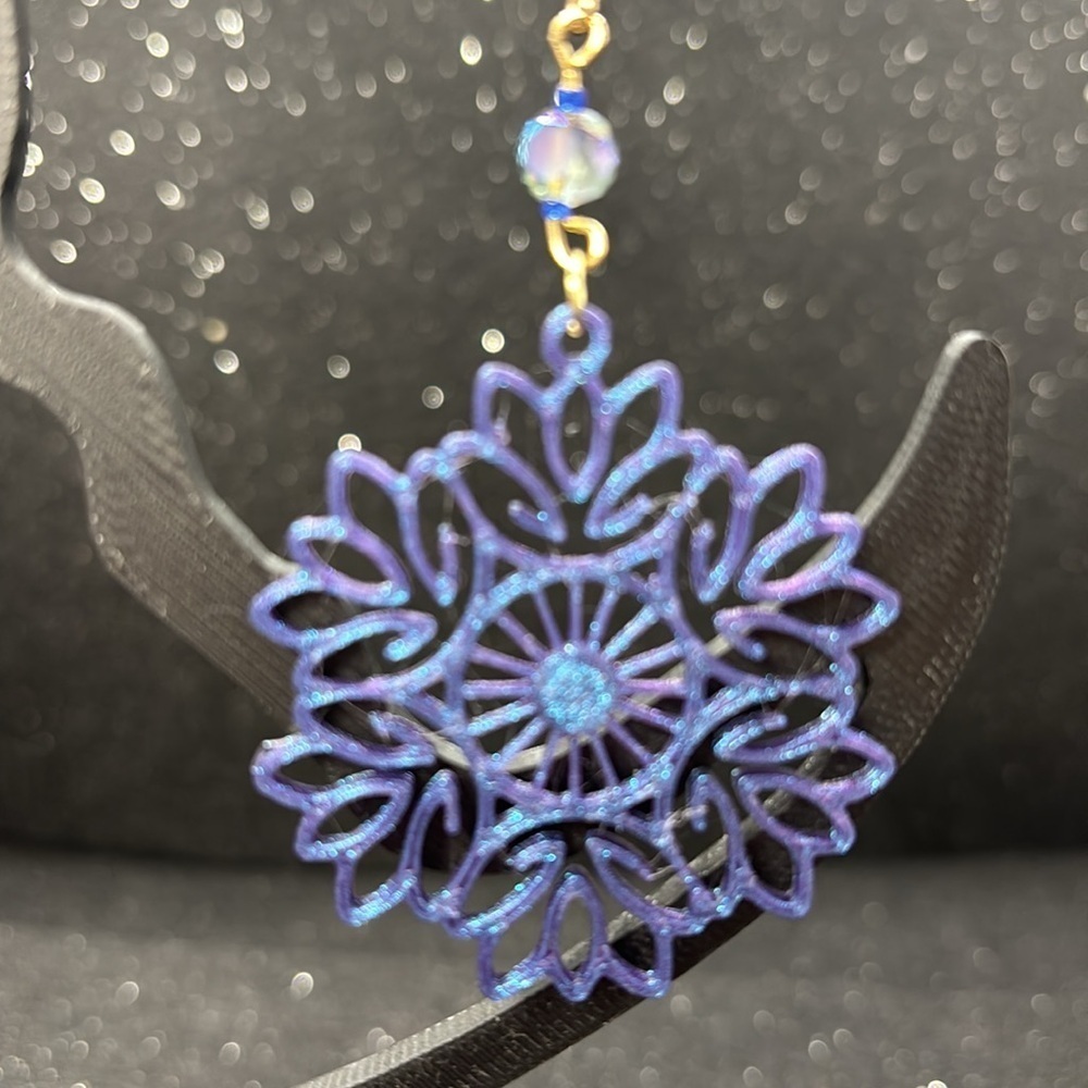 Blue and Purple Color Shift Filigree Earrings - Picture 4 of 5